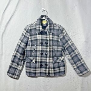 Maralyn & Me Grey Plaid Womens XL Pea Coat
